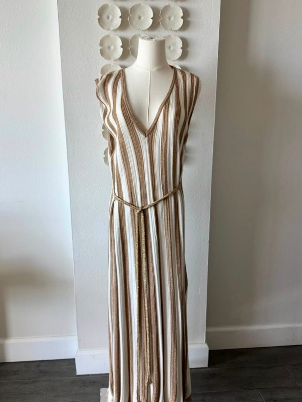 European Resort Knit Maxi Dress | Ivory & Sand Stripe | Worn Once | Fits 12–14 - Picture 2 of 3